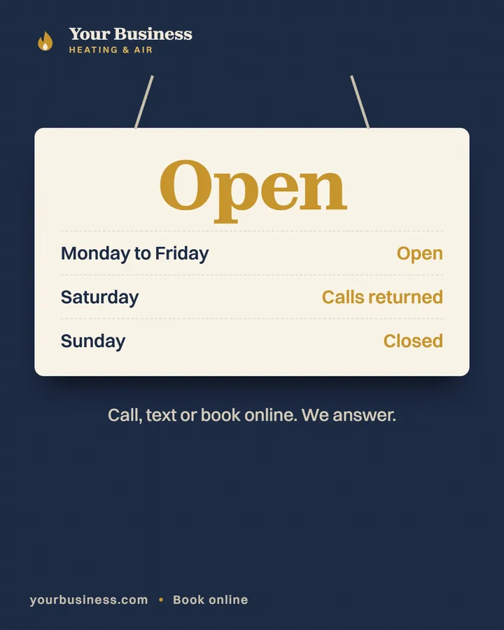 Sample post: Open Monday to Friday.